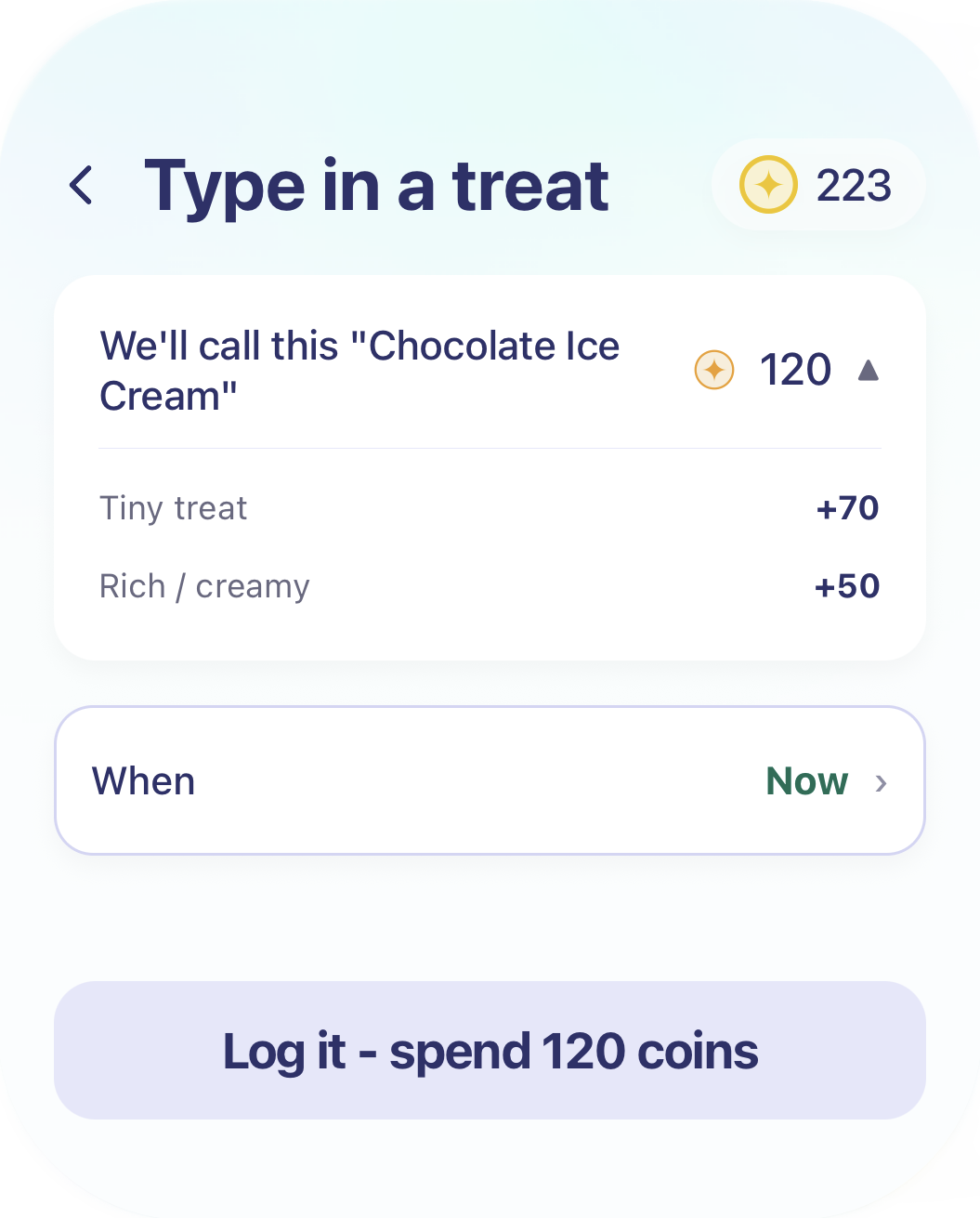 MintChip treat review showing Chocolate Ice Cream costing 120 Treat Coins